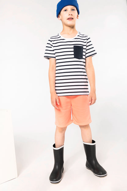 Gestreept T-shirt met zak en korte mouwen kids