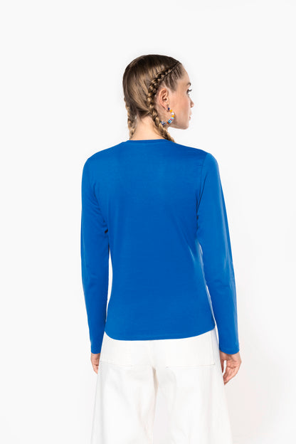 Dames t-shirt V-hals lange mouwen