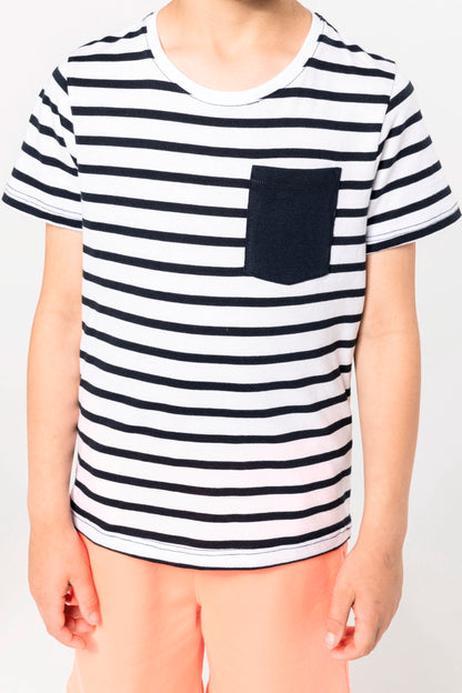 Gestreept T-shirt met zak en korte mouwen kids