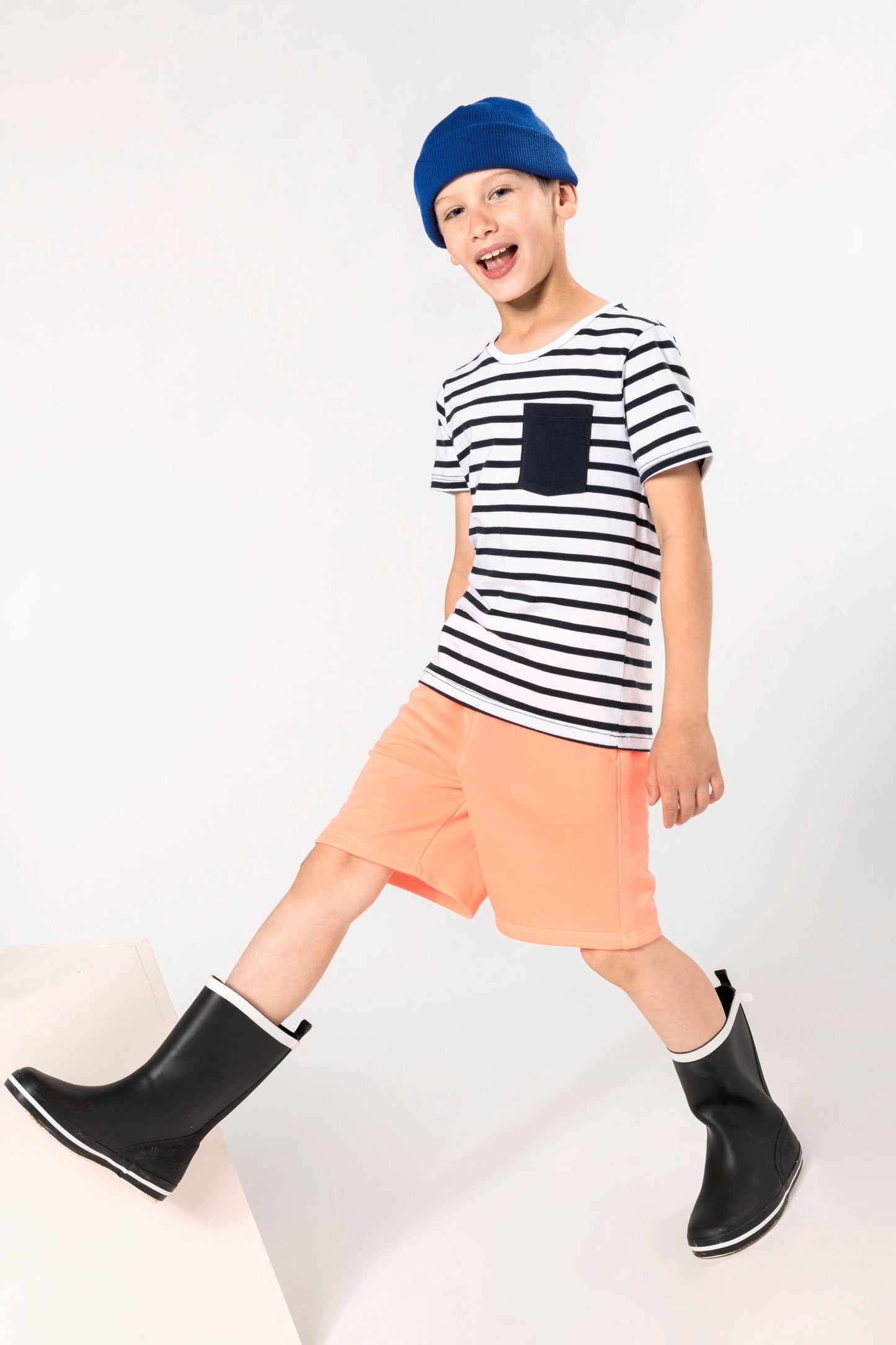 Gestreept T-shirt met zak en korte mouwen kids