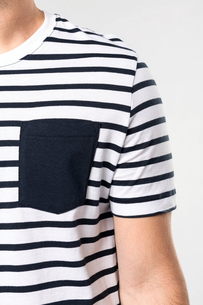 Gestreept T-shirt met zak en korte mouwen