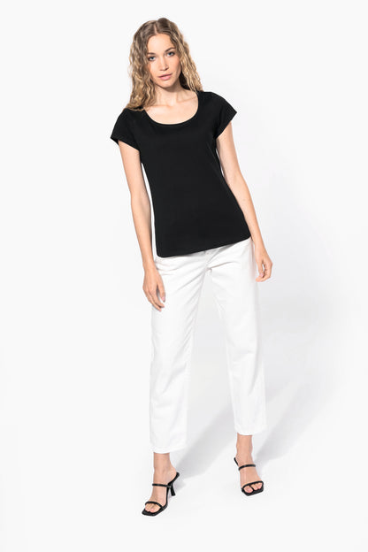 Dames-t-shirt korte mouwen met boothals
