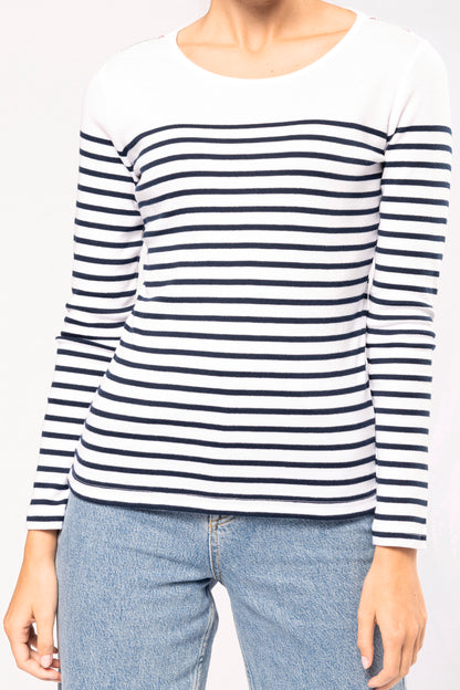 Gestreept dames-t-shirt lange mouwen