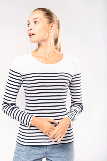 Gestreept dames-t-shirt lange mouwen