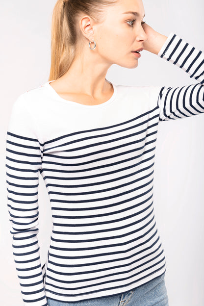 Gestreept dames-t-shirt lange mouwen