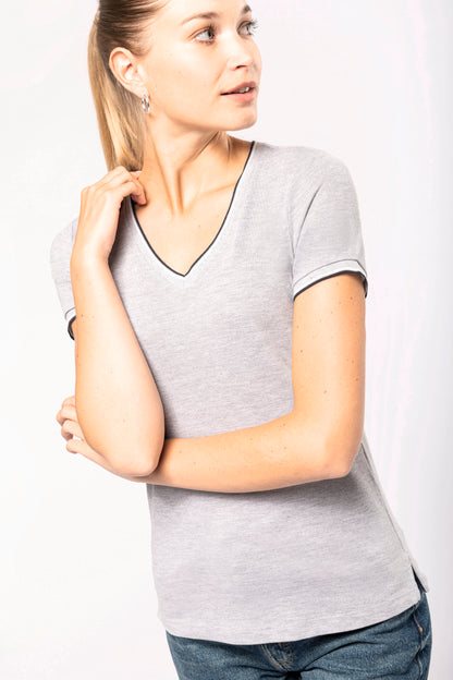 Dames-t-shirt piqué V-hals