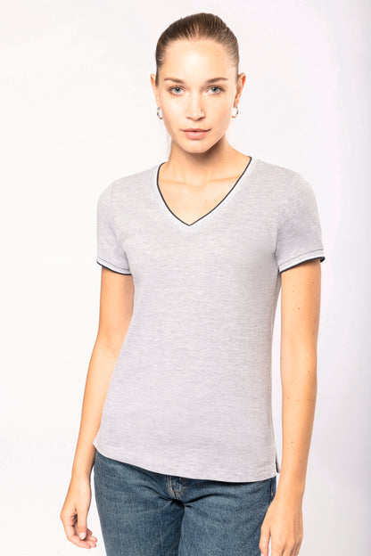 Dames-t-shirt piqué V-hals