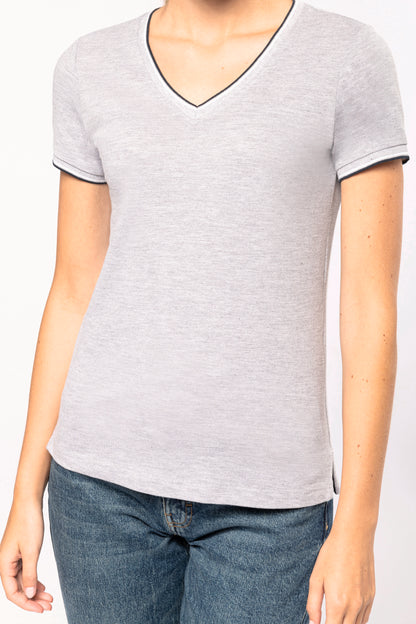 Dames-t-shirt piqué V-hals