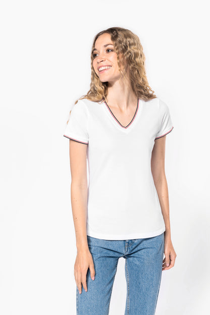 Dames-t-shirt piqué V-hals