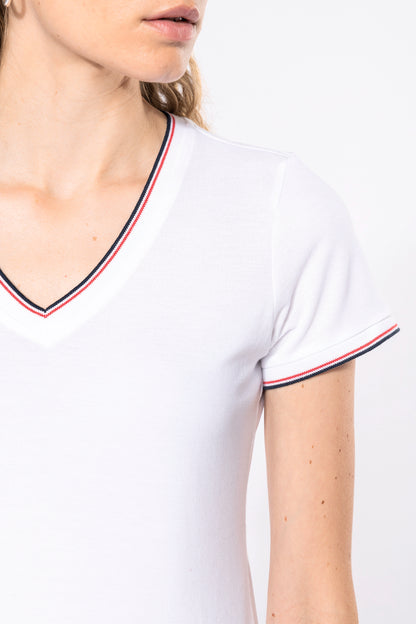Dames-t-shirt piqué V-hals