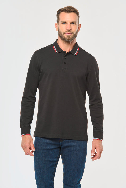 Heren polo van piqué tricot met lange mouwen