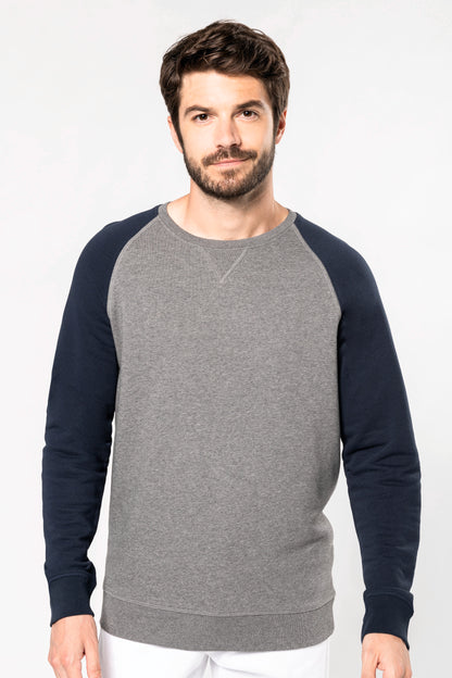 Tweekleurige herensweater BIO ronde hals raglanmouwen