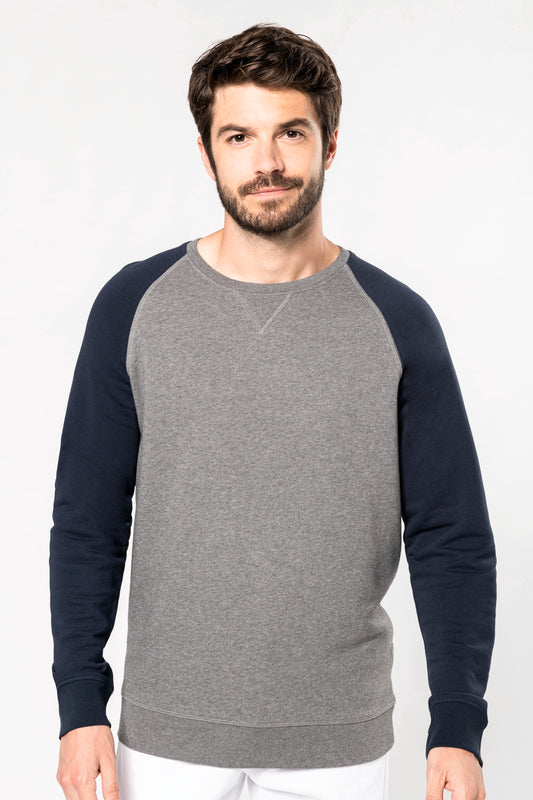 Tweekleurige herensweater BIO ronde hals raglanmouwen