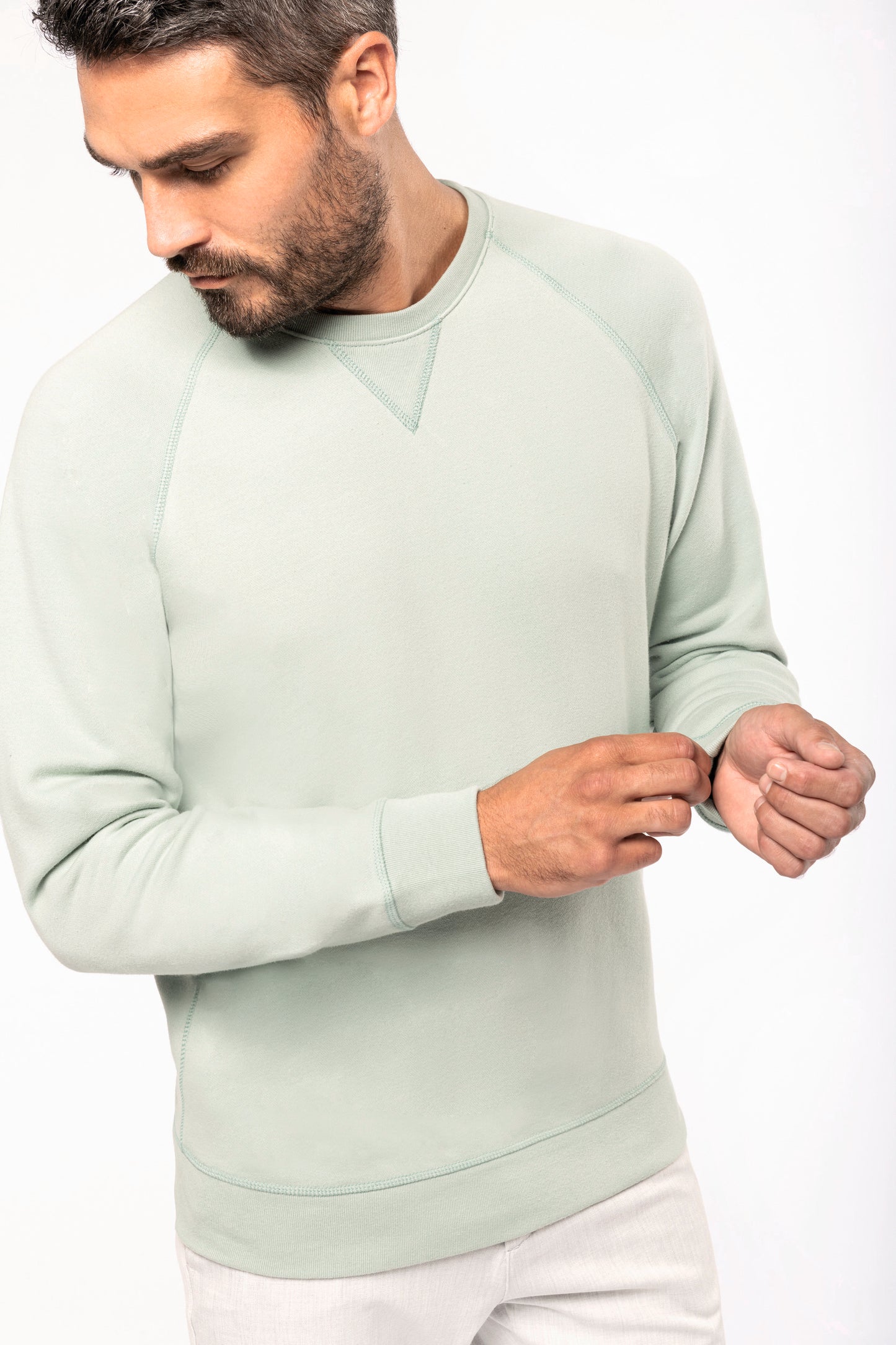 Herensweater BIO ronde hals raglanmouwen