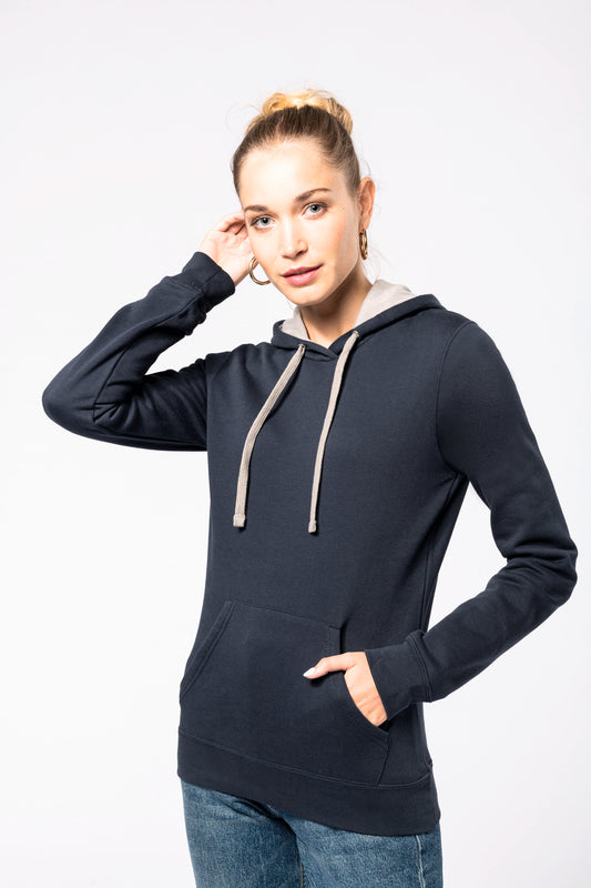 Damessweater met capuchon in contrasterende kleur