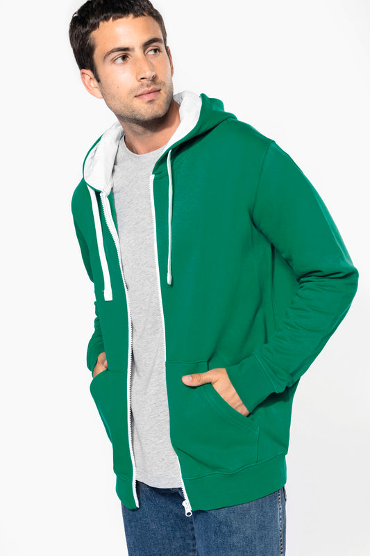 Herensweater met rits en capuchon in contrasterende kleur