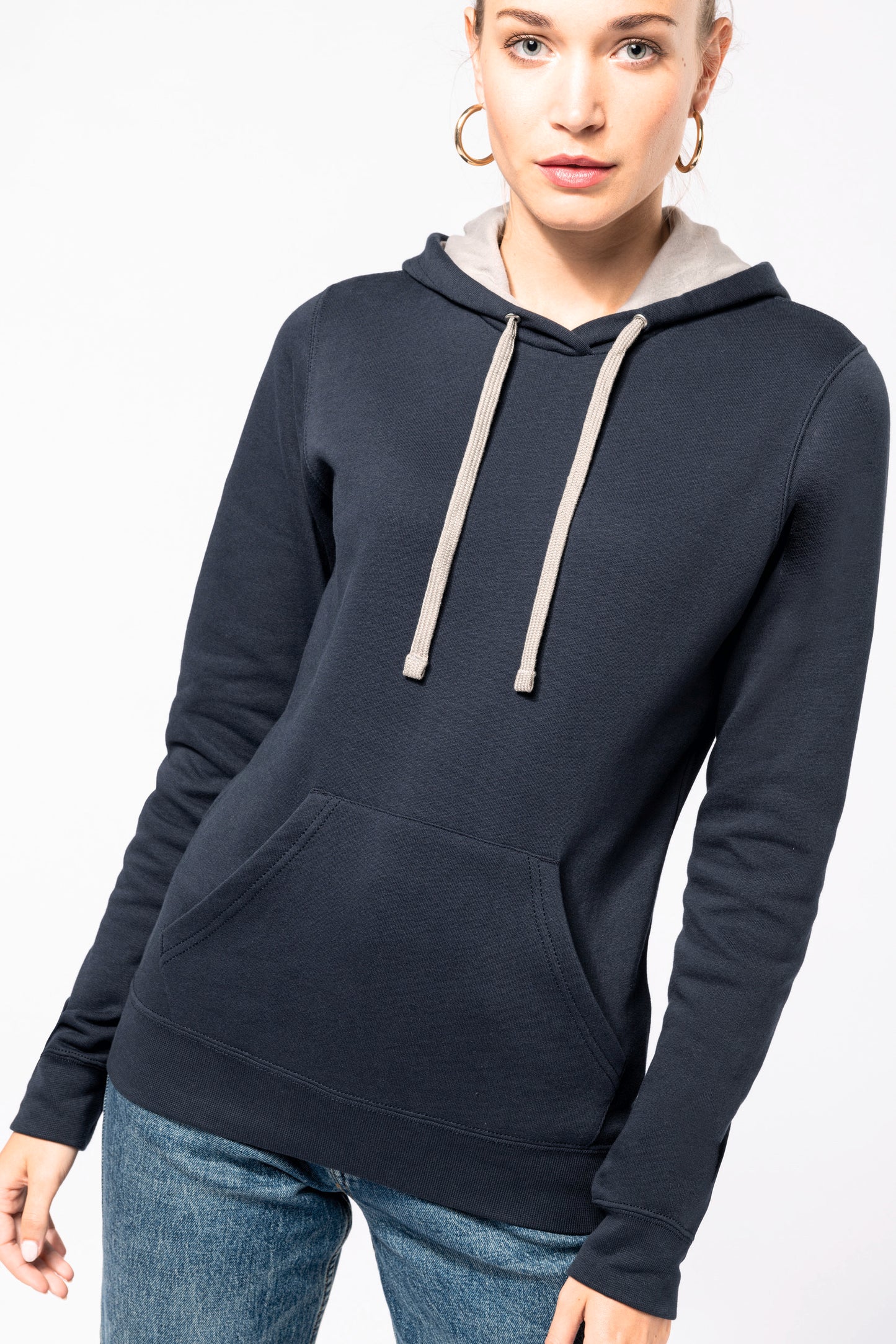 Damessweater met capuchon in contrasterende kleur