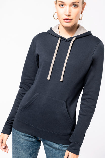 Damessweater met capuchon in contrasterende kleur
