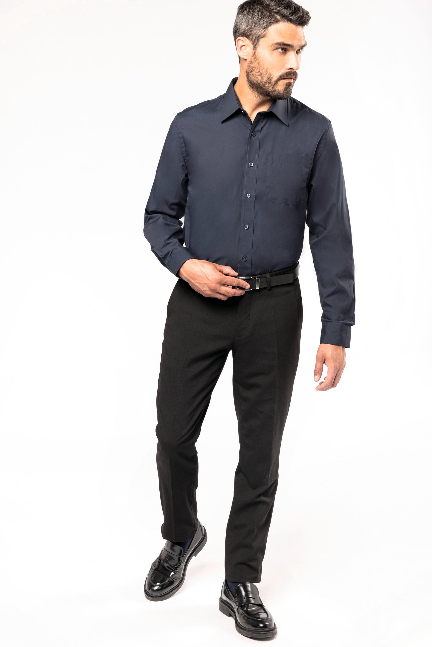 Heren poplin overhemd lange mouwen