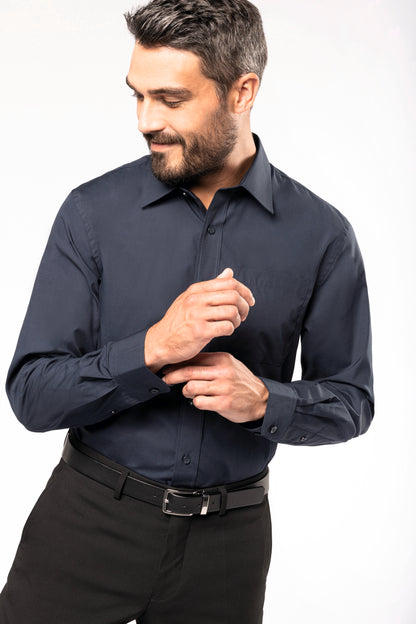 Heren poplin overhemd lange mouwen