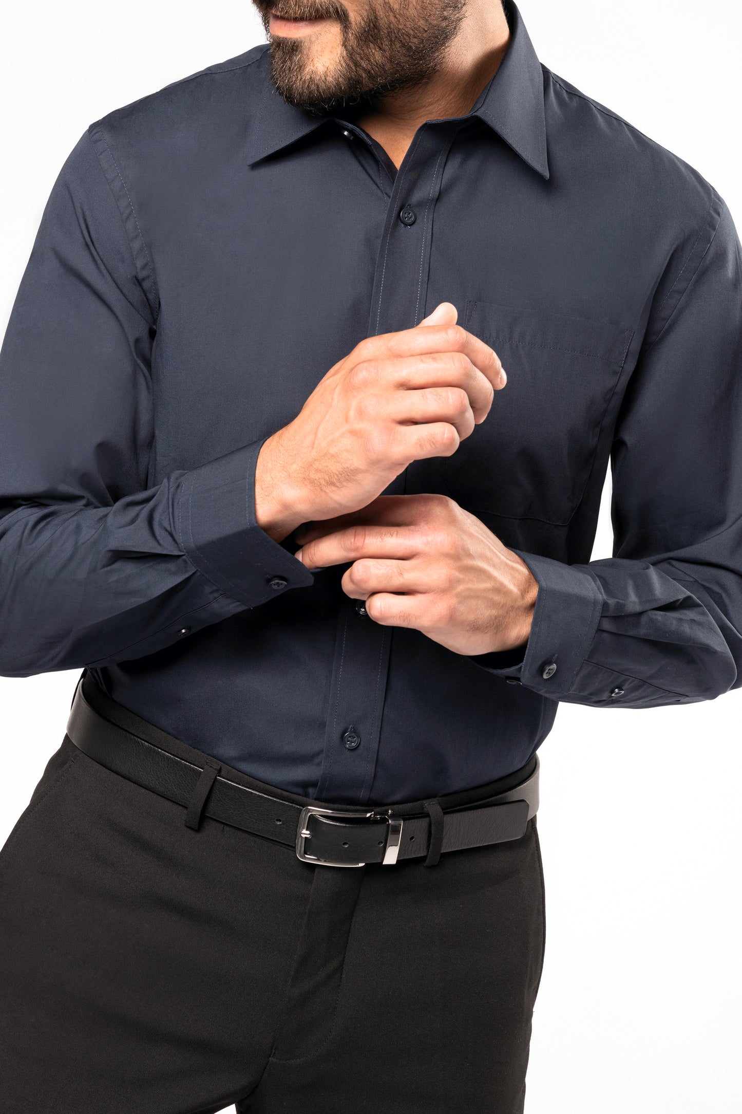 Heren poplin overhemd lange mouwen