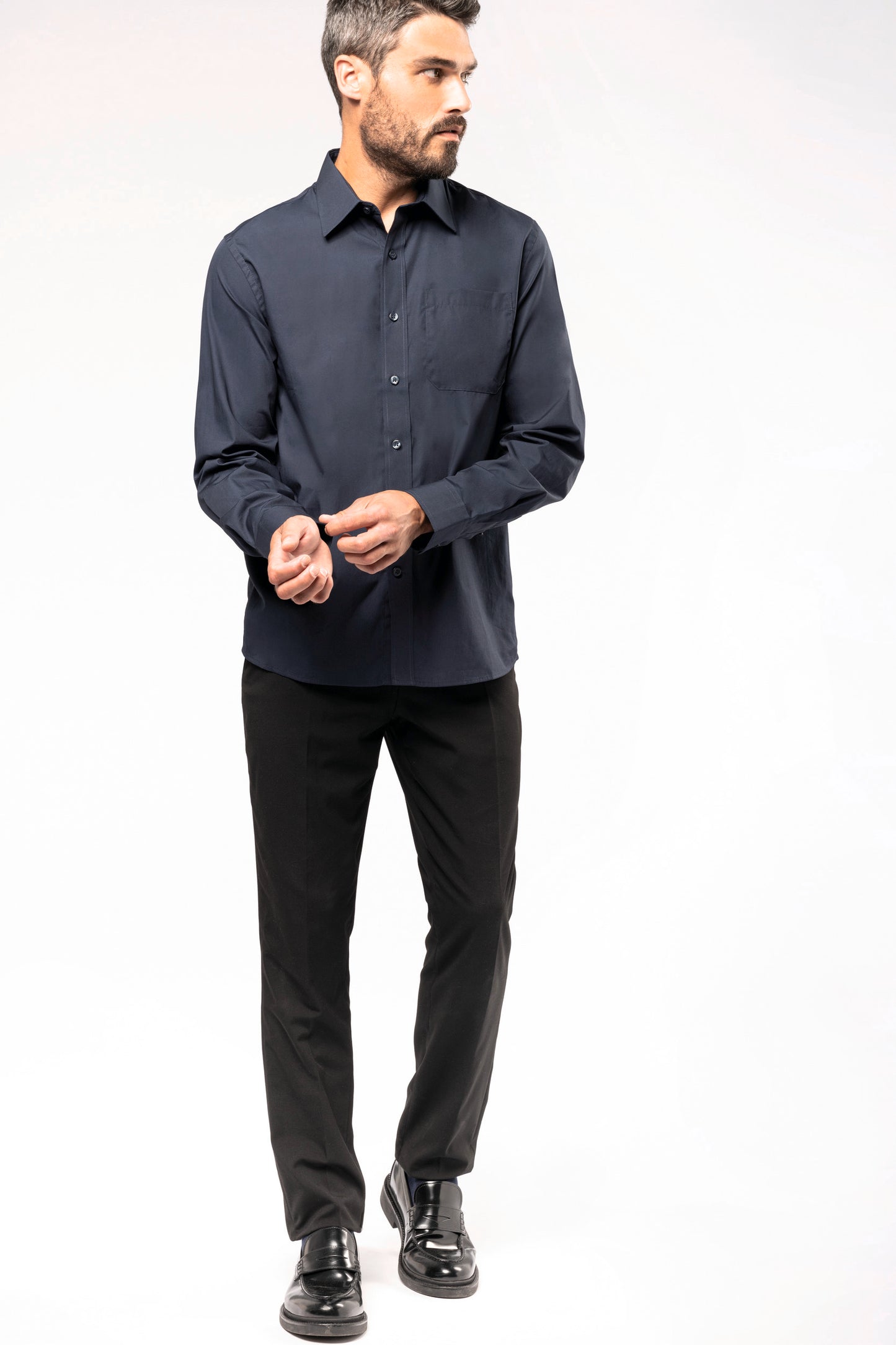 Heren poplin overhemd lange mouwen