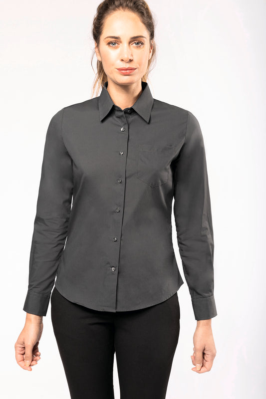 Dames poplin blouse lange mouwen