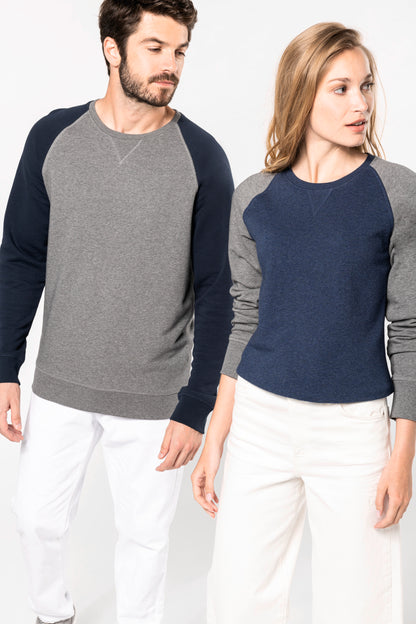 Tweekleurige herensweater BIO ronde hals raglanmouwen