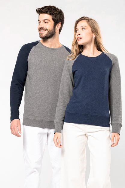 Tweekleurige herensweater BIO ronde hals raglanmouwen