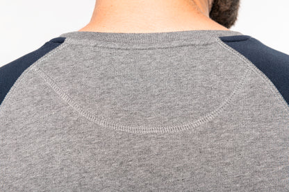 Tweekleurige herensweater BIO ronde hals raglanmouwen