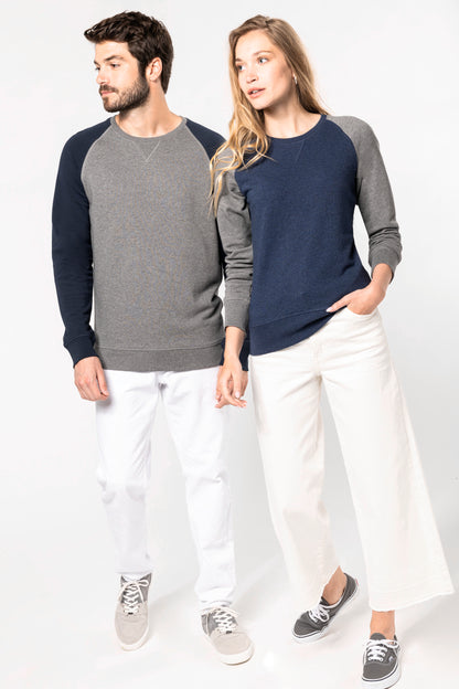 Tweekleurige herensweater BIO ronde hals raglanmouwen