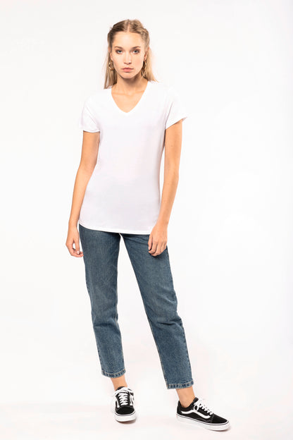 Dames-t-shirt V-hals korte mouwen