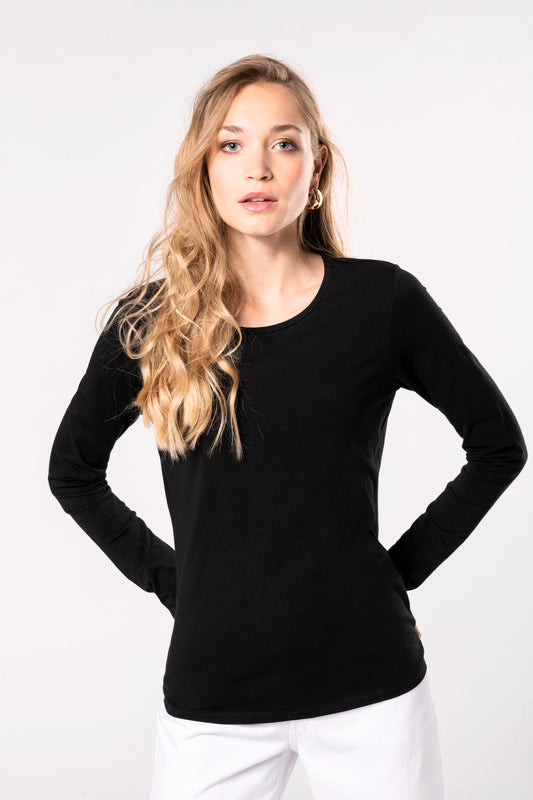 Dames-t-shirt ronde hals lange mouwen