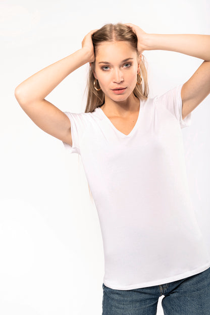 Dames-t-shirt V-hals korte mouwen