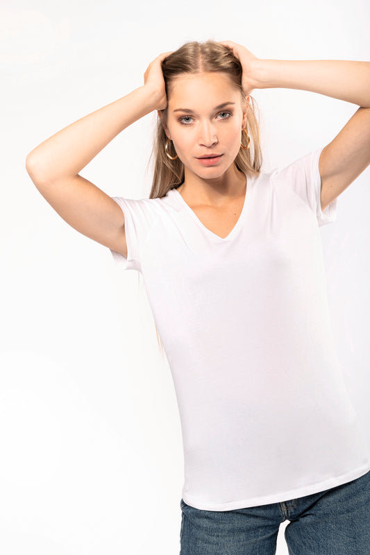 Dames-t-shirt V-hals korte mouwen