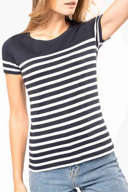 Marine-t-shirt ronde hals Bio dames