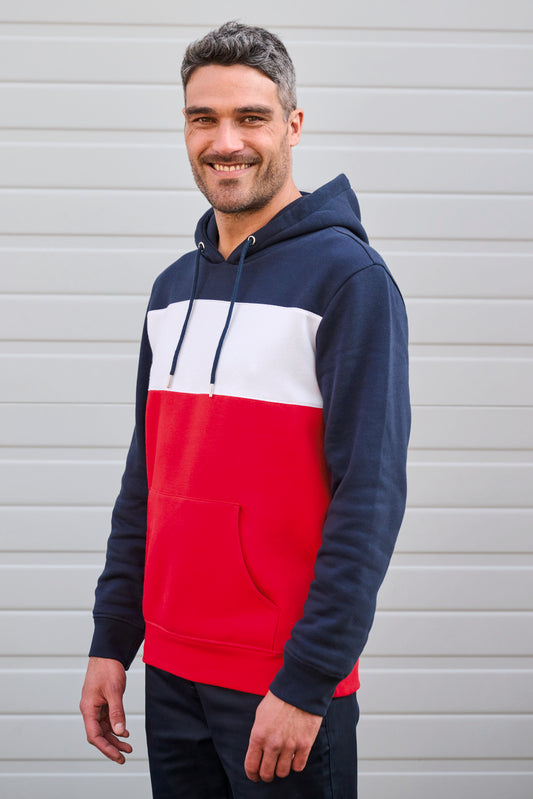 Driekleurige unisex sweater met capuchon