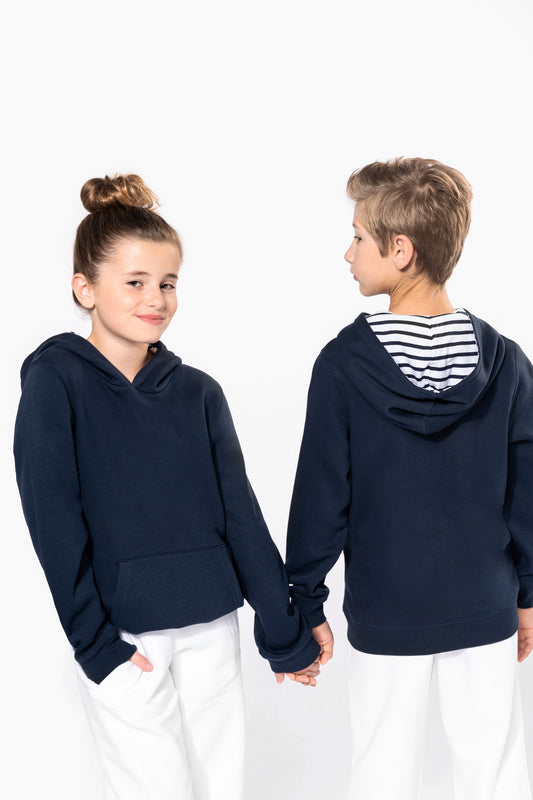 Unisex kindersweater met contrasterende capuchon met motief
