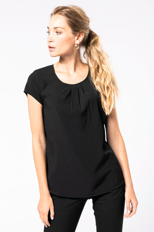 Damesblouse in crÍpe met korte mouwen