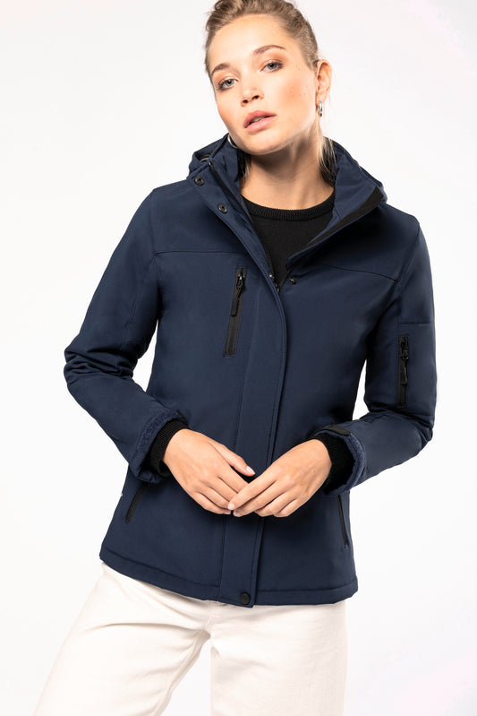 Gewatteerde softshell damesparka met capuchon