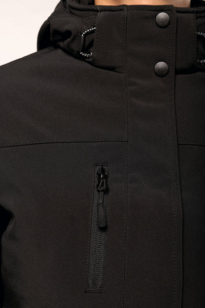 Gewatteerde softshell damesparka met capuchon