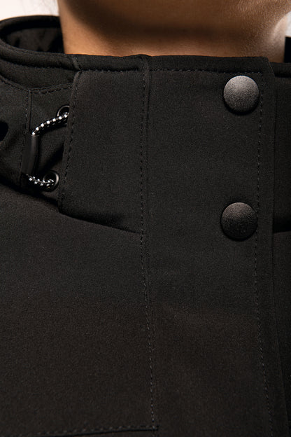 Gewatteerde softshell damesparka met capuchon