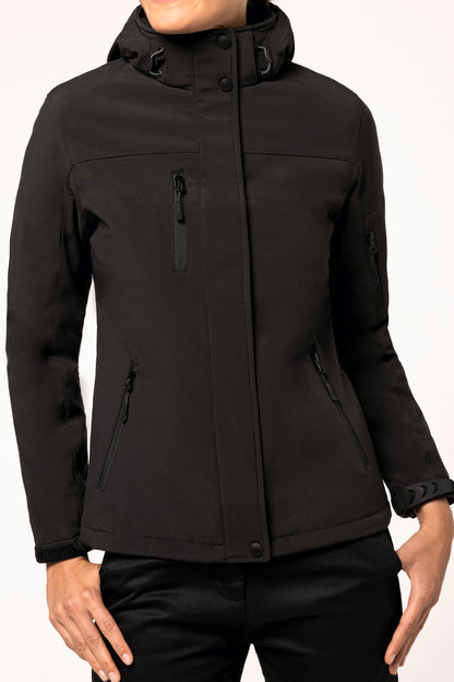 Gewatteerde softshell damesparka met capuchon