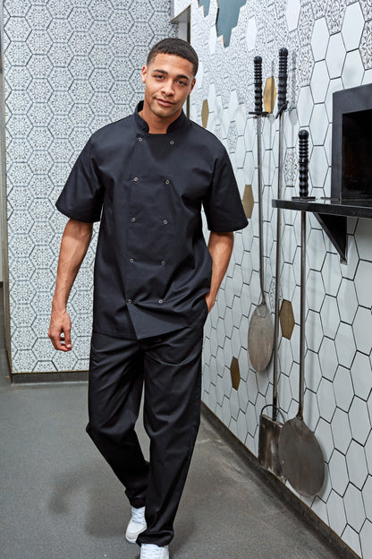 Studded Front Short Sleeve Chef's Jacket