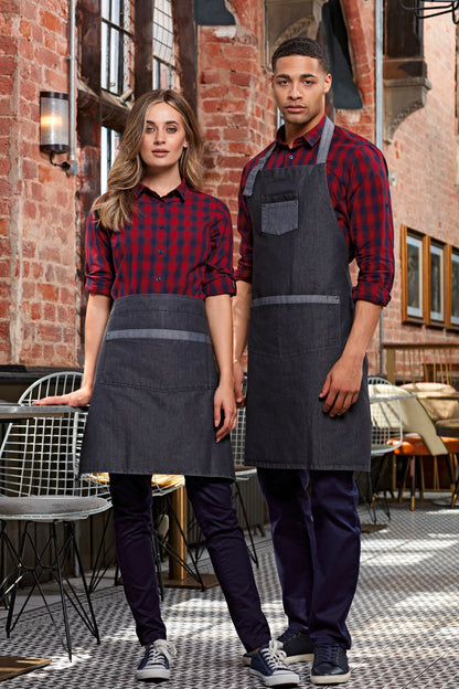 Domain - Contrast denim bib apron