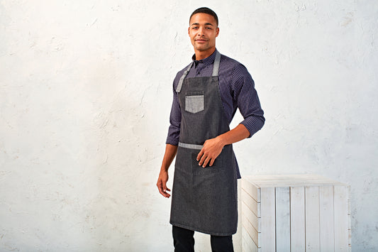 Domain - Contrast denim bib apron