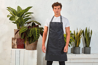 District - Waxed look denim bib apron