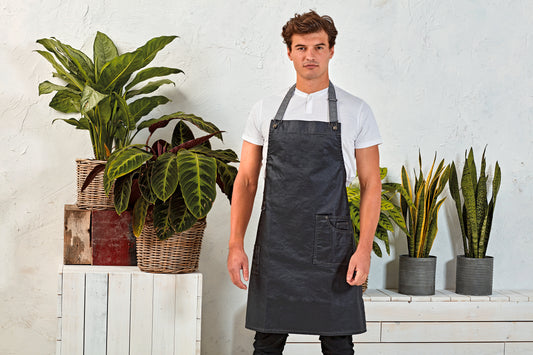 District - Waxed look denim bib apron