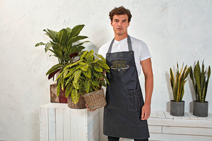 District - Waxed look denim bib apron