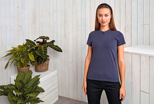 Ecologisch dames-T-shirt met knoopjeshals